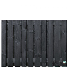 Tuinscherm grenen zwart gespoten, 23-planks (21 + 2) Dresden 130 x 180 cm Planken: 1.6x14.0cm / 21 stuks 2 tussenplanken van 1.6x14.0cm, rvs geschroefd