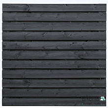 Tuinscherm grenen zwart gespoten, 23-planks (21 + 2) Fulda 180 x 180 cm horizontaal Planken: 1.6x14.0cm / 21 stuks 2 tussenplanken van 1.6x14.0cm, rvs geschroefd