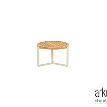 Monaco coffee table dia. 60x40h cm, base alu Oyster, top teak Natural