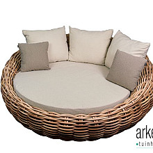 Cocoon daybed 220, frame aluminium, biculair weaving Mocca (20 mm), Bee Wett cushions Green