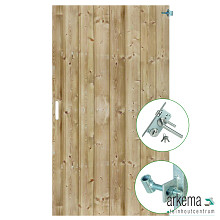 Tuindeur geïmpregneerd (rechtsdraaiend) Schoorl 200x100cm met rvs inbouwslotset Plank: 1.8x14.5cm / 8 + 8 stuks verticaal