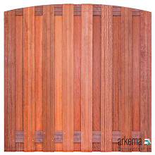 Tuinscherm hardhout kunstmatig gedroogd, 17-planks (15 + 2) Kampen 180 x 180 cm toog Planken: 1.4x14.0cm / 15 stuks 2 tussenregels van 1.4x14.0cm, rvs geschroefd houtsoort: Keruing