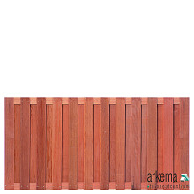 Tuinscherm hardhout kunstmatig gedroogd Leeuwarden 180 x 90 cm Lamellen: 1.2x9.0cm / 23 stuks 2 tussenregels van 1.6x7.0cm, rvs geschroefd houtsoort: Keruing