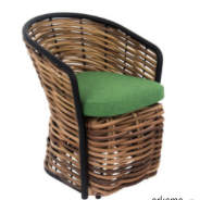Cocoon dining armchair 60, biculair weaving Mocca (20 mm), Bee Wett seat cushion Green